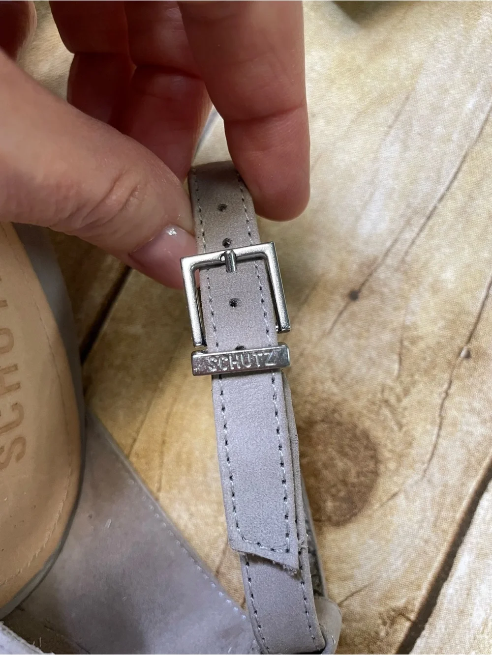 Schutz Gray Block Heel Strap Sandal - Picture 9 of 11